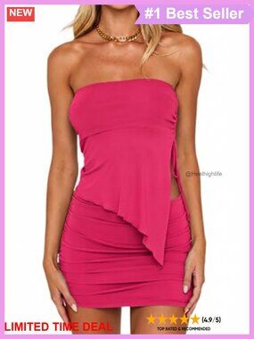 Women 2 Piece Asymmetrical Tube Top Bodycon Mini Skirt Set Club Outfit